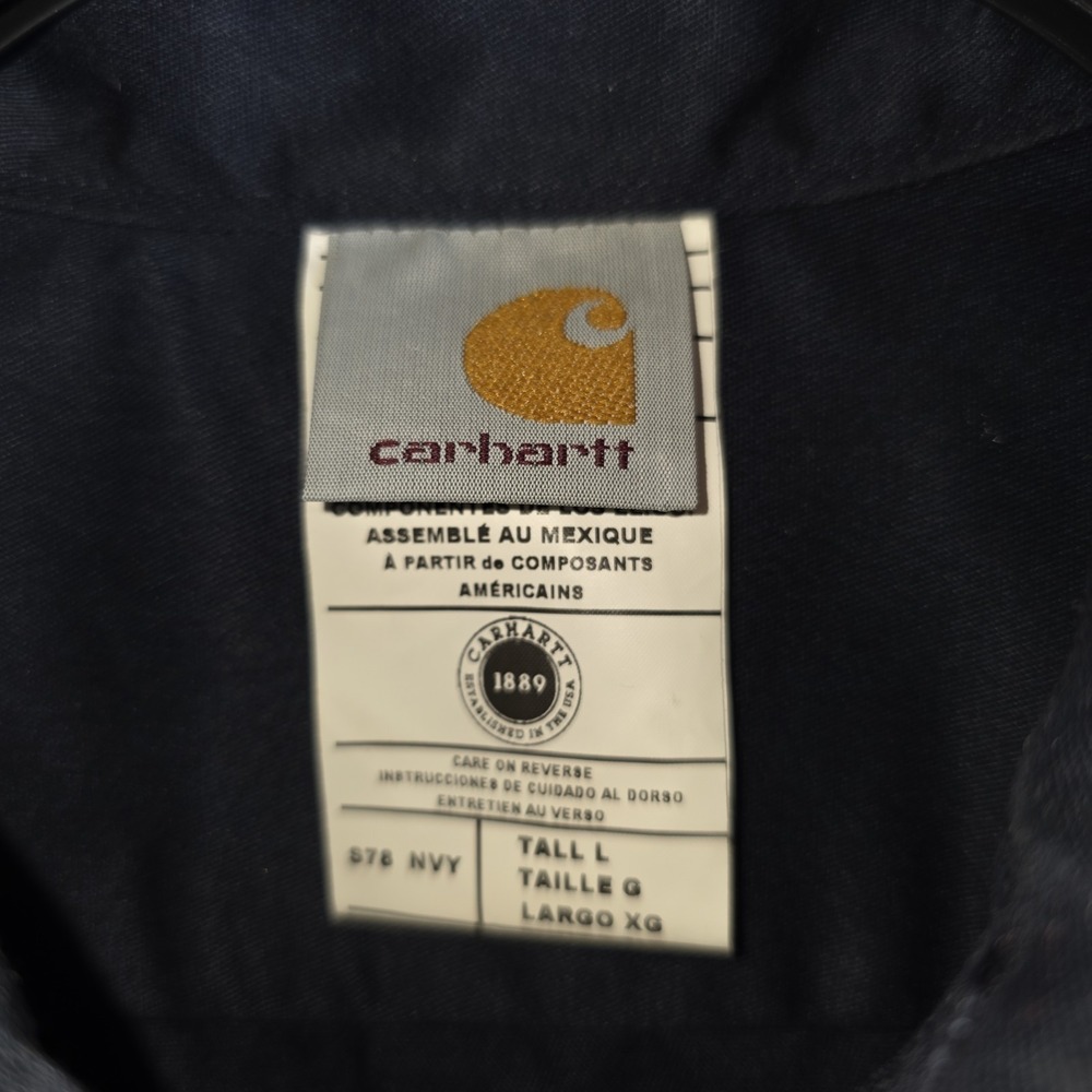 Carhartt Work Shirt Men's L Tall Navy Blue Button-Up Long Sleeve 2 Pocket S78 - Picture 2 of 8